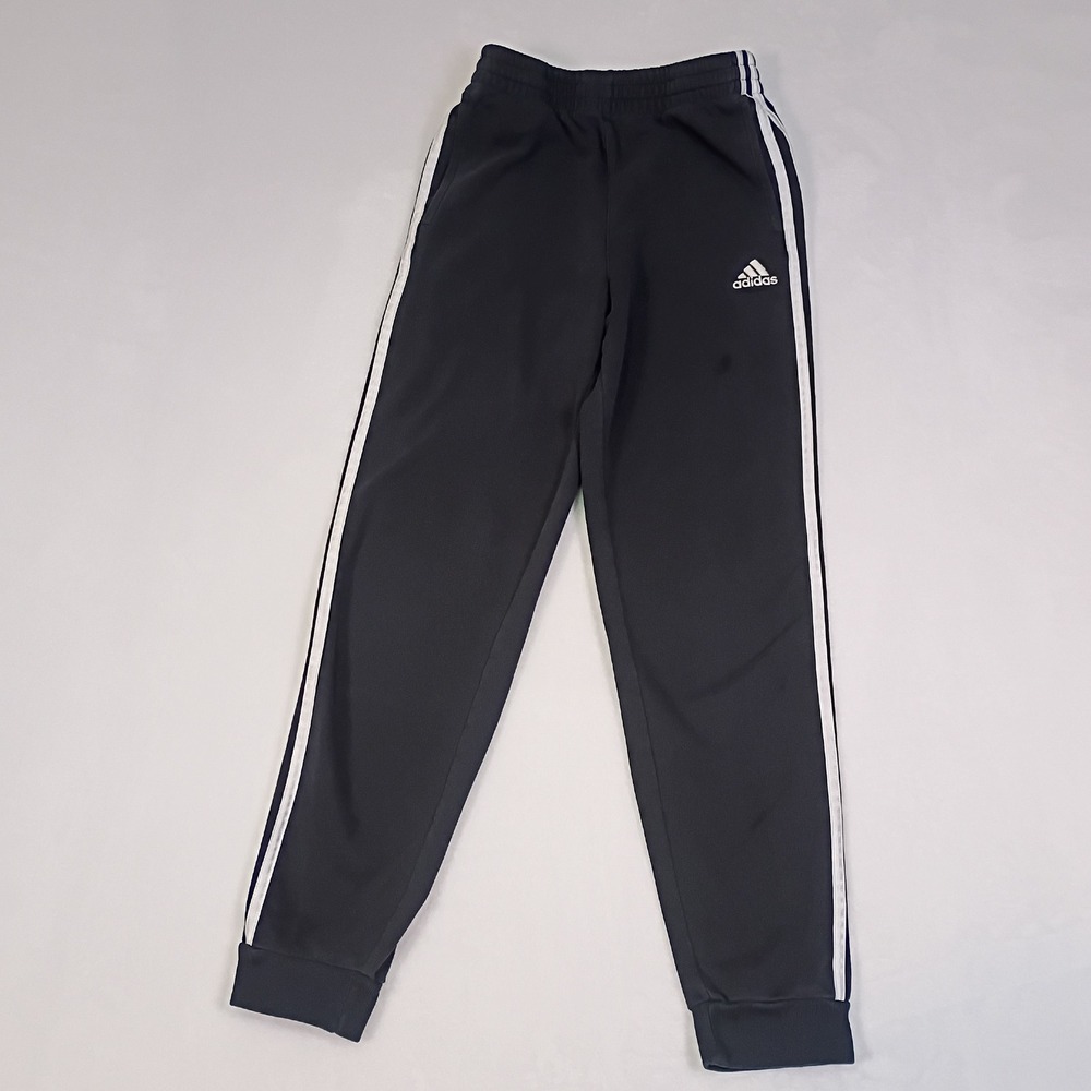 Adidas Youth Boys Joggers Black White Stripe Fleece Sweatpants Size L 14/16